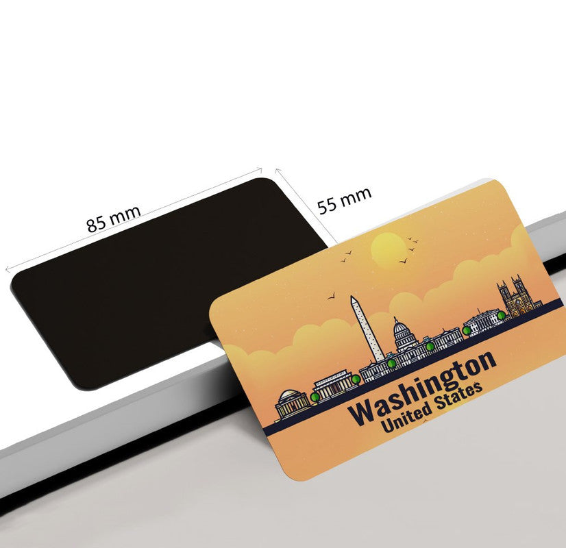 dhcrafts Rectangular Rubber Fridge Magnet / Magnetic Card Orange United States Washington Design Pack of 1 (8.6cm x 5.4cm)